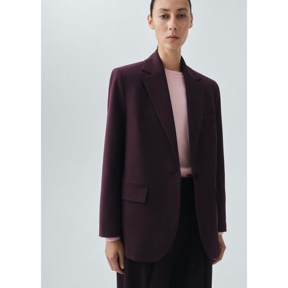 MANGO Wool-Blend Lapel-Collar V-Neck Suit Blazer - XS - Picture 2 of 8